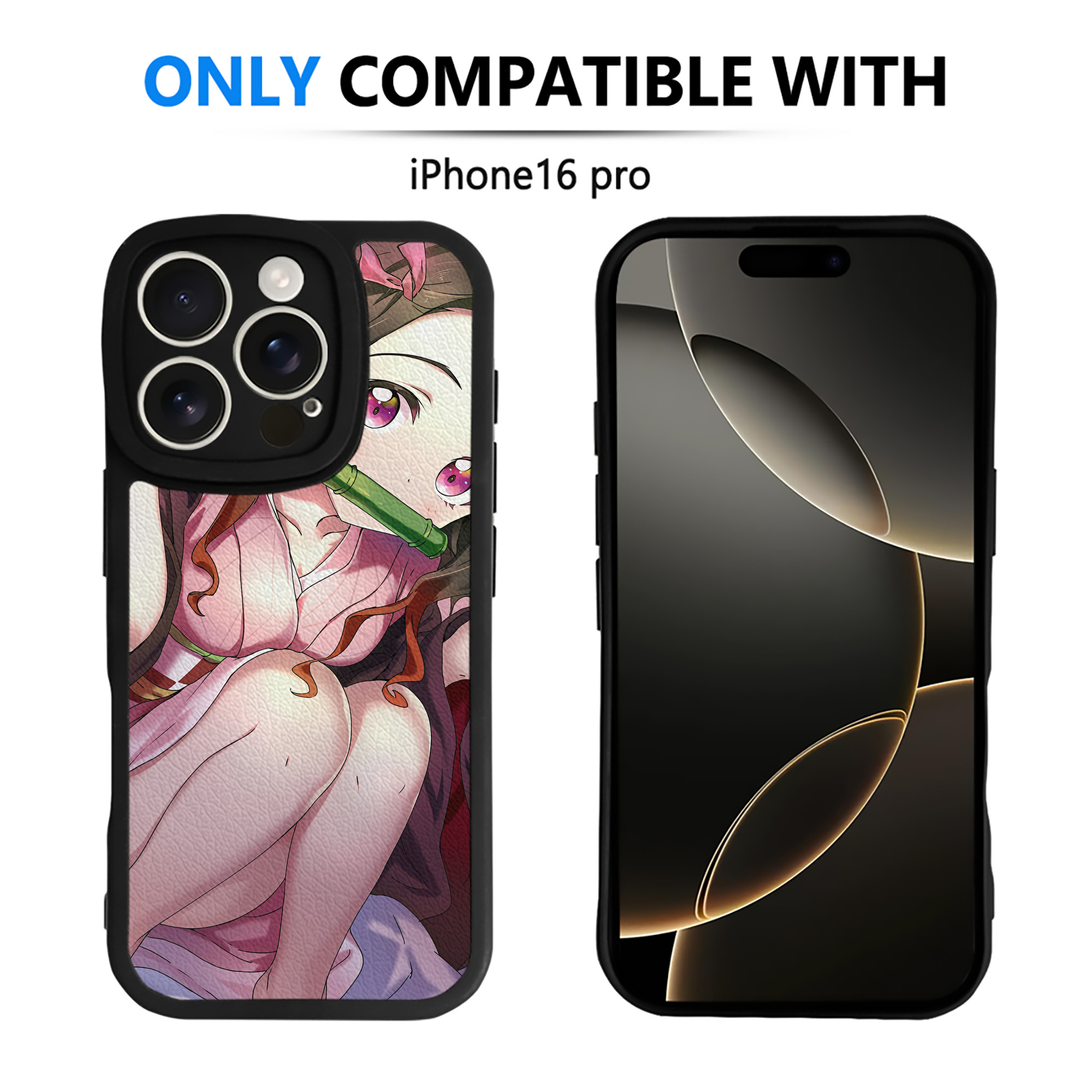 （画像用） 鬼滅の刃（きめつのやいば）竈門 禰󠄀豆子／かまど ねずこ Kamado Nezuko 【iPhone 16シリーズ対応】シリコンスマホケース（レザー調） 材質：シリコン